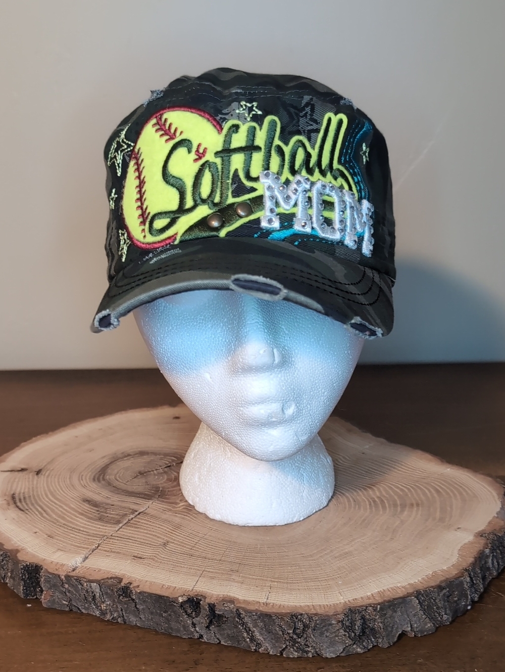 Softball Mom Kids Camouflage Cap - Black/Neon Yellow